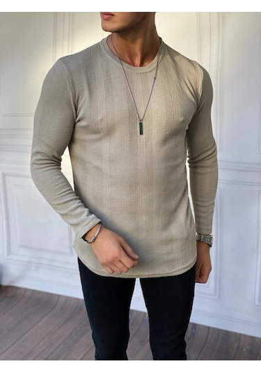 Modefendi Örme Desen Pamuklu Sweat Vizon