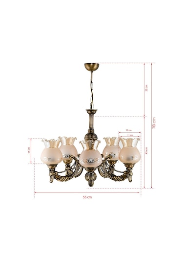 Beş Kollu Metal Eskitme Cadena Döküm Zamak Avize Mat Bal Camlı ESKİTME BAL