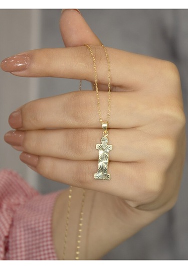 14 Ayar Altın Press Füzyon İ Harfli Kolye Sarı