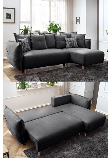 Puffy Sandıklı Köşe Koltuk Antrasit Sağ Köşe Antrasit