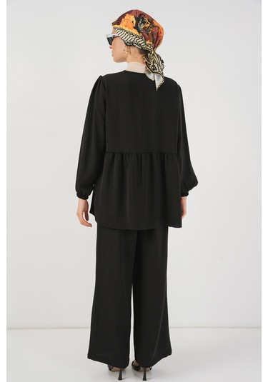 Kadın Önü Bağcıklı Tunik Pantolon İkili Takım 6744 - Siyah Siyah Kadın Önü Bağcıklı Tunik Pantolon İkili Takım 6744 - Siyah Siyah