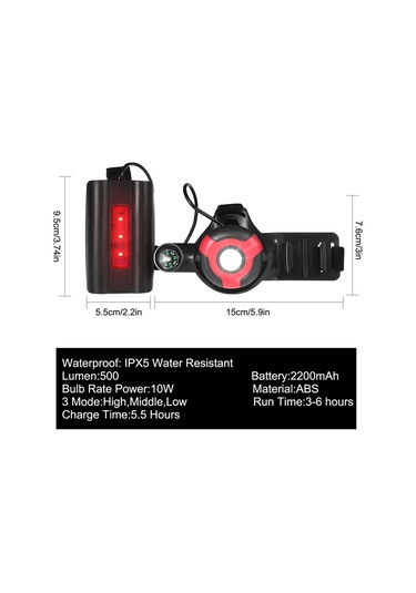 Konesam Siyah Renkli 500 Lumen Ipx5 Su Geçirmez Göğüs Lambası - 90 Açı Ayarlı, 3 Işık Modu, Kompas Ve Spor Kamerası Tutucu İle Outdoor Etkinlikler İçin Siyah