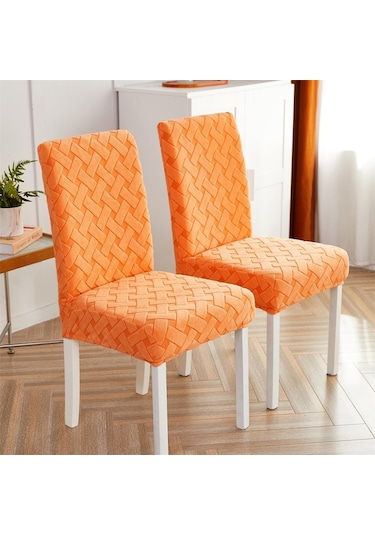 Turuncu 1 Parça Sandalye  Yemek Odası İçin Streç Jakarlı Yemek Sandalyesi  Slipcover Elastik  Mutfak Sandalye