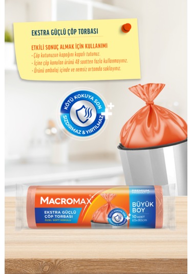 Macromax Büzgülü Çöp Torbası Papatya Büyük Boy- 10'lu X 5