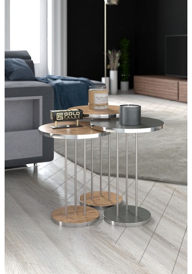 Orta Sehpa Ve Zigon Sehpa Terra Set Gümüş Antrasit Ceviz