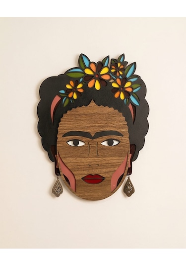 Frida Kahlo Mdf Ahşap Duvar Maskı - Çiçek Taçlı Dekoratif Duvar Sanatı 0