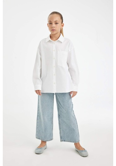 DeFacto Kız Çocuk Oversize Geniş Kalıp Poplin Basic Düz Uzun Kollu Beyaz Okul Gömleği C7482A824AUWT34 DeFacto Kız Çocuk Oversize Geniş Kalıp Poplin Basic Düz Uzun Kollu Beyaz Okul Gömleği C7482A824AUWT34