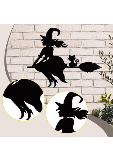 Homyl Cadı Metal Duvar Sanatı Dekoru Cadılar Bayramı Hediyesi 30cmx23,9cm