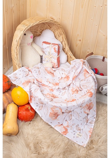 Luckka Dijital Baskılı 3'lü Müslin Örtü Seti - 75x75 Cm - Zt5000 Turuncu Turuncu