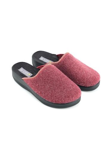 Gezer Luna Kadın Kışlık Yüksek Topuk Keçe Ev Bahçe Terlik Bordo