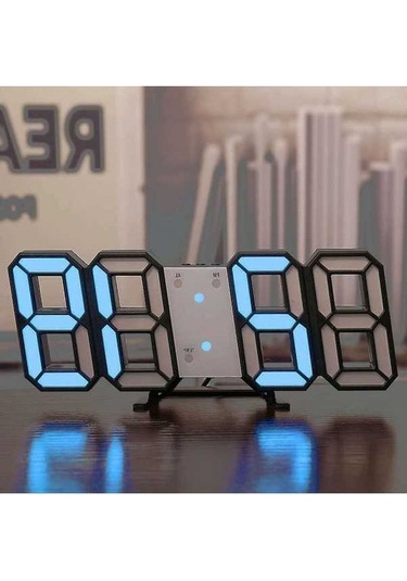 Ganzhoushop Zilinn Yatak Versiyon-12 Siyah-normal Saati Saat Saat Renki Oturma Odası Odası Odası Mavi Masaüstü Led Harfli Duvar Dijital Dijital Dekorasyonu Çok Çalışma Basit 3d Tl Çok Renki
