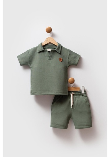 Erkek Çocuk Waffle Kumaş Şortlu Takım M00732 Haki