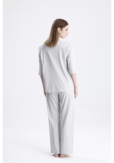 Laperissa Kadın Gri 3 Lü Ev Giyim Takımı Büstiyer, Pantolon Ve Bağlamalı Üst Gri