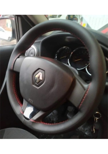 Direksiyon Kılıfı Deri Dikişli Yumuşak Kokusuz Dikmeli Düz - Kırmızı