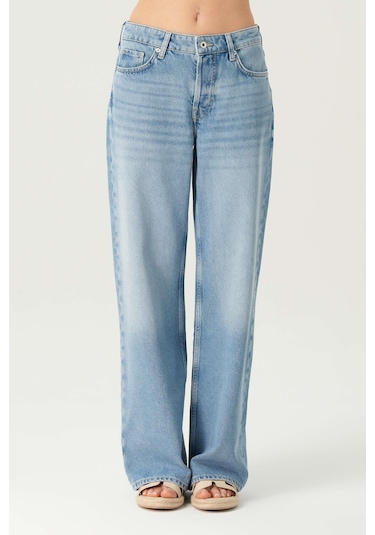 Weslie Açık Mavi Normal Bel Patı Düğmeli Wideleg Jean Pantolon C 4530-207 Açık Mavi