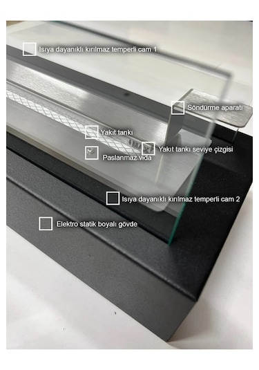 Metal Siyah Bioethanol Masaüstü Şömine Sertifikalı Yakıt Ve Taş H