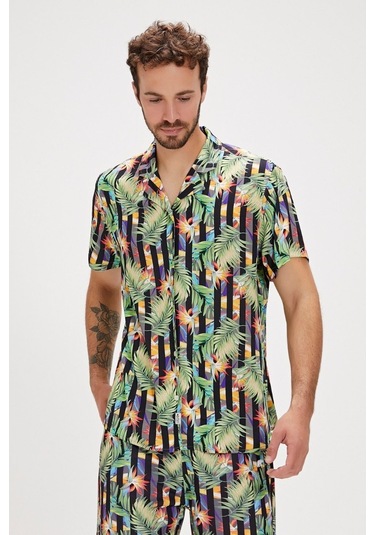 Bad Bear Bloom Erkek Siyah Klasik Yaka Gömlek 240130005-NGT Siyah