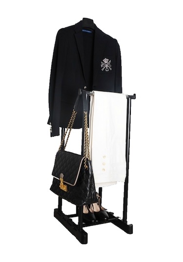 İkili Dilsiz Uşak Elbise Askısı Siyah - Giysilerinizin Yüksekliğine Göre Ayarlanabilir. Siyah