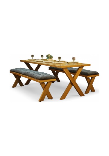 Neiwel Koen Doğal Ahşap Banklı Mutfak Ve Yemek Masası Takımı-80-200 Takım Açık Ceviz