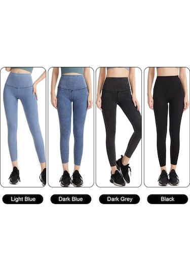 Fortunelane Kadınlar İçin Yüksek Bel Gövde Vurgulayan Esnek Yoga Spor Tayt - Lacivert Koyu Mavi Koyu Mavi