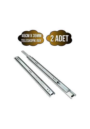 Teleskobik 35mm Çekmece Ray Bilyeli Mobilya Dolap Rayı 45cm 35mm 2 Takım Krom Çok Renkli