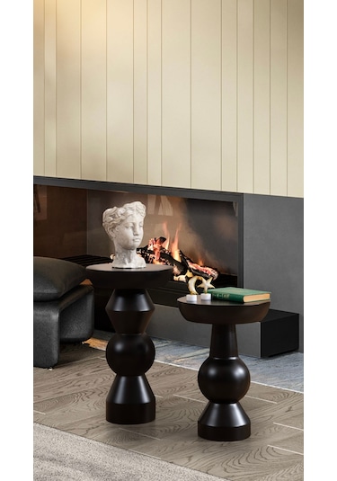 Mantar Sehpa 2'li Siyah Takım