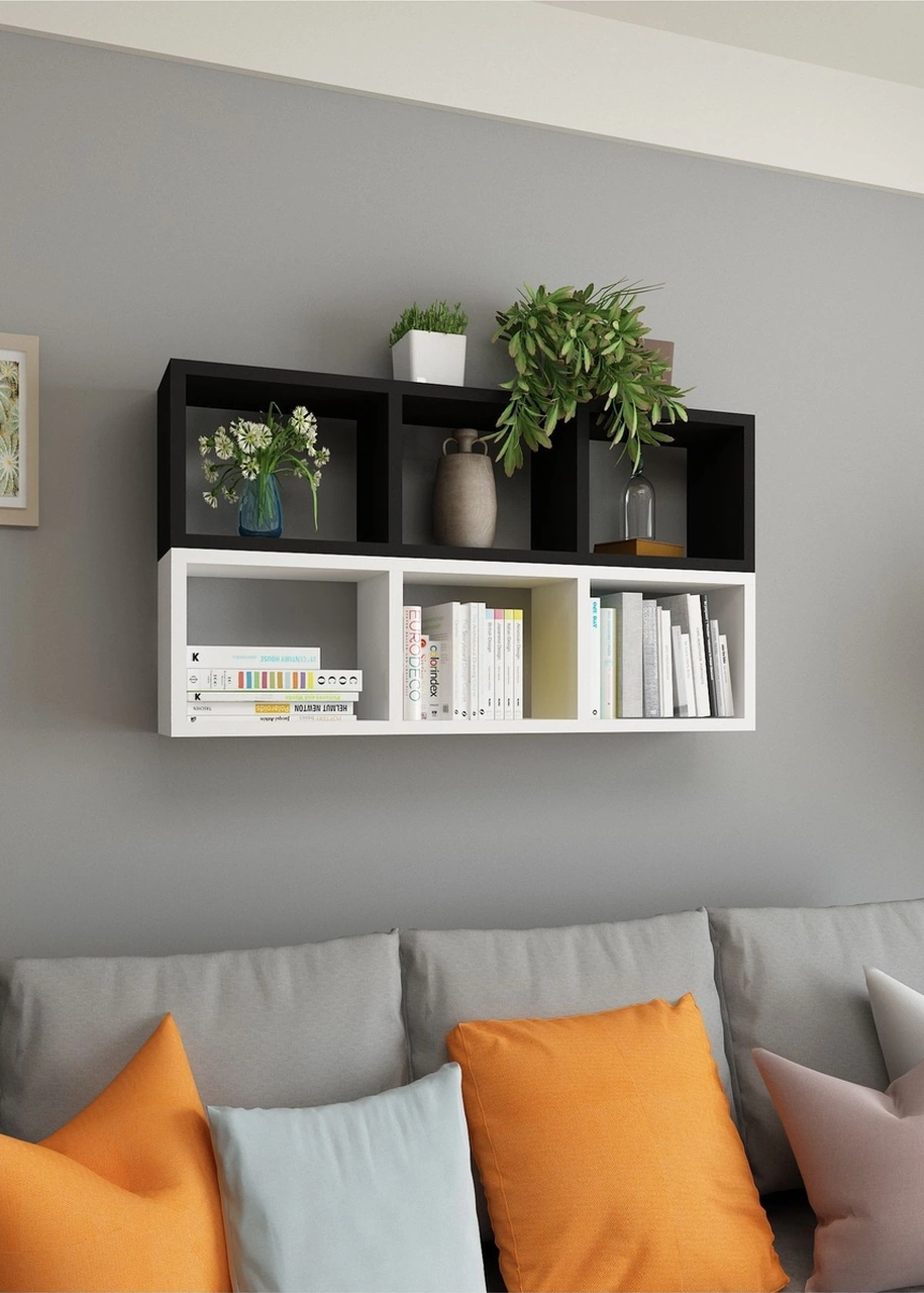 Kitaplık Duvar Rafı Mobilya Ikili Renkli Takım Siyah Beyaz Siyah-beyaz