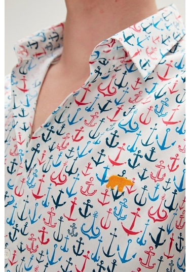 Bad Bear Anchor Erkek Beyaz Desenli Gömlek 230130001-WHT Beyaz