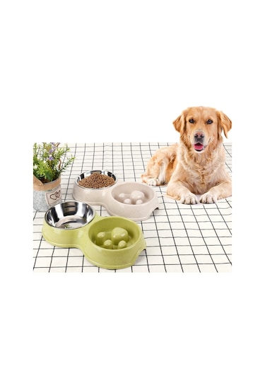 Sones Slow Food Anti-choke Paslanmaz Çelik Çift Kase Pet Kaymaz Kedi Mama Kasesi