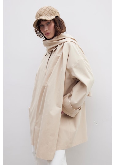 Manuka Stokholm Şal Detaylı Oversize Trençkot Bej