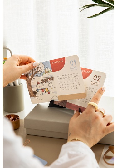 2026 Yılı Karton Ayaklı Masa Takvimi Kawaii - 12x20 Cm