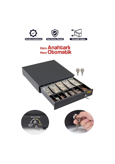 Staxx Prk4141 Çelik Elektronik Para Çekmecesi 5 Banknot Ve 5 Madeni Para Gözlü Kasa Sistemi 41x41cm