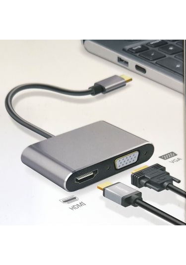 Type C To Hdmı+vga Çevirici Dönüştürücü Adaptör Usb C Çevirici