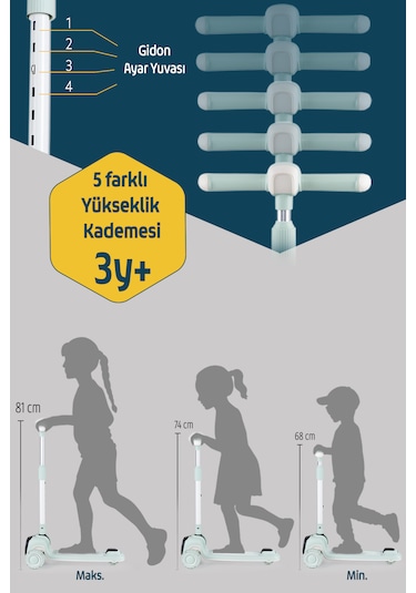 Prego Flow Müzikli Işıklı Oturaklı Çocuk Scooter Katlanabilir - Yükseklik Ayarlı Yeşil
