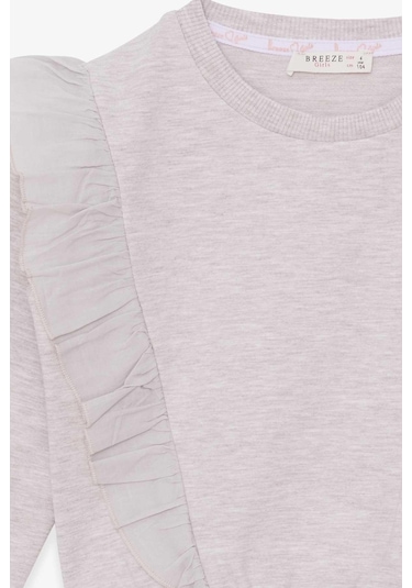 Breeze Kız Çocuk Sweatshirt Beli Lastikli 4-8 Yaş, Bej Melanj-bej Melanj Bej Melanj