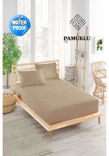Yatak Koruyucu Alez Sıvı Geçirmez Pamuklu Kapitoneli Fitted Kahve Tek Kişilik
