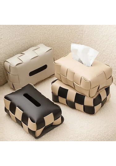 A-siyah Beyaz Dama Tahtası Doku Kutusu Oturma Odası Lüks Masa Emme Kağıt Kutusu Amerikan Tarzı Deri Dokuma Süs Moda Çanta