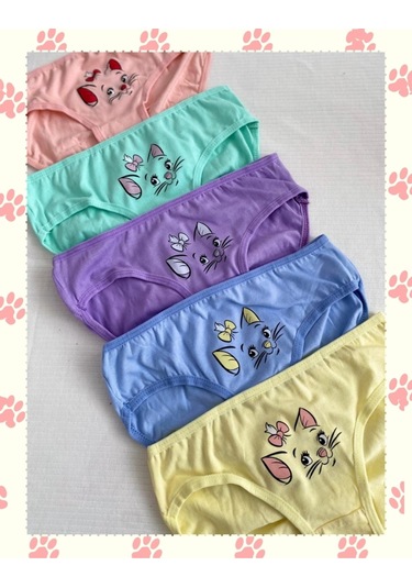 Alya Underwear Kedi Baskılı Pamuklu Kız Çocuk Külot, Renkli Slip Külot Çok Renkli P61
