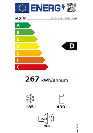 Arçelik 283613 EB 615 LT No-Frost Kombi Tipi Buzdolabı