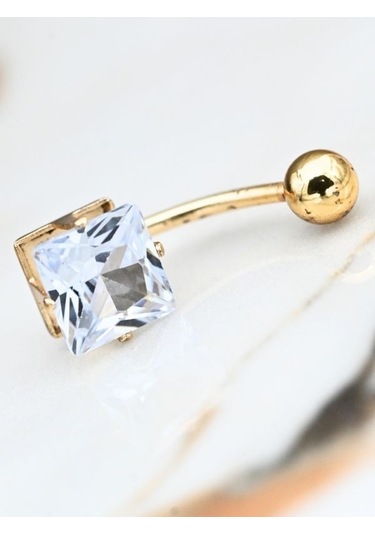 316l Cerrahi Çelik Gold Kare Zirkon Taş 8 Mm Zirkon Taş Göbek Piercing-gbkpr63 Çok Renkli