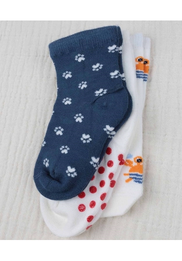 Cigit Üçlü Çocuk Çorap Erkek 2-3 Yaş Karşık Renkli 1 Beyaz