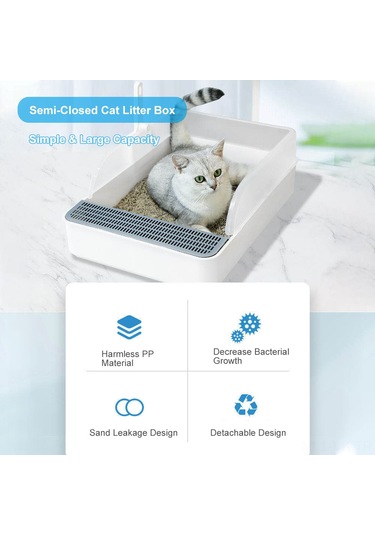 Vkemall Beyaz Kedi Kumu Sandığı, Koku Giderici, Yarı Kapalı Tasarım, Dışarı Sızıntı Engelleyici, S Boyutu Yavru Kedi