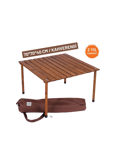 Bag The Joy 70 x 70 x 40 CM Ahşap Katlanır Kamp Masası - Kahverengi