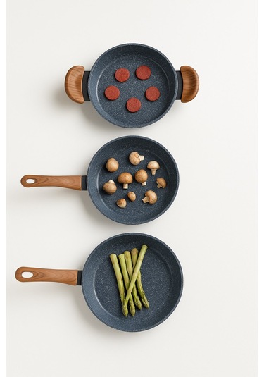 Alpha Bio Granit 3'lü Tava Sahan Set 20-24-28 Cm Gri