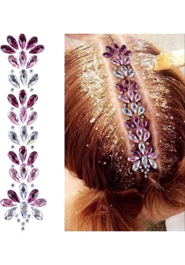 Qingmipy Yüz, Saç Ve Vücut İçin Otomatik Yapışkan Pırlanta Dekorasyon Tek Parça - Pembe Akrilik, Tüm Renkli Etkinlikler İçin Parlak Görünüm