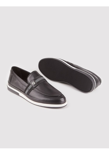 Hakiki Deri Hazır Taban Siyah Erkek Günlük Ayakkabı - 39