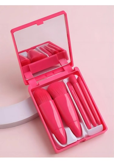 5 Adet Seyahat Boyutu Makyaj Fırça Seti Mini Makyaj Fırçaları, Küçük Komple Rose Red Dark Topaz