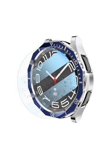 Kılıf + Çerçeve Halkası + Temperli Cam Ekran Koruyucu Mavi & Altın 43mm Mavi & Altın