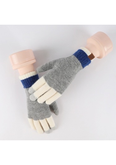 Tarzı Kadın Kış Eldiveni: Yün Örme, Dokunmatik, Kalın Sıcak Bisiklet-gri Gri