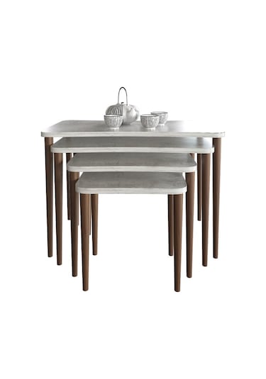 Selena 4Lü Zigon Sehpa Ahşap Ayaklı Salonseti Sehpası Kristal